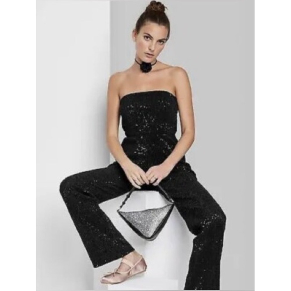 NWT Wild Fable Black Strapless Sequin Jumpsuit - Size Medium | Party